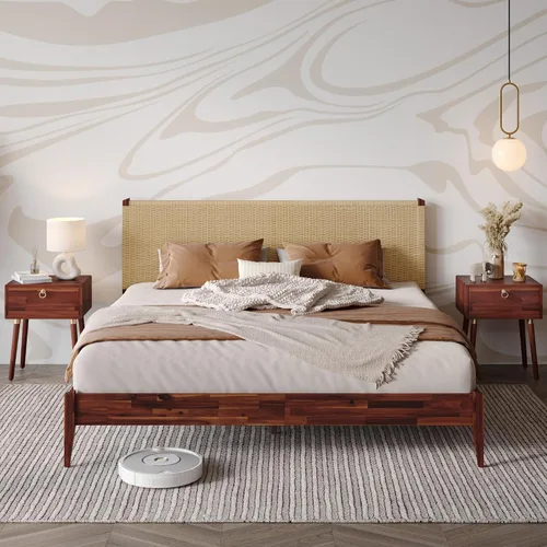 Vista 21 de Bme Dinkee - Marco de cama de plataforma Queen de madera de 15 pulgadas, marco de cama de madera maciza, estilo moderno y minimalista, soporte de 12
