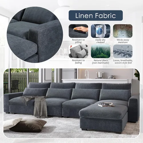 Vista 81 de Sofá modular moderno en forma de U de 115 pulgadas, juego de sofás tapizados grandes con asiento de almacenamiento, sofá cama convertible con diván