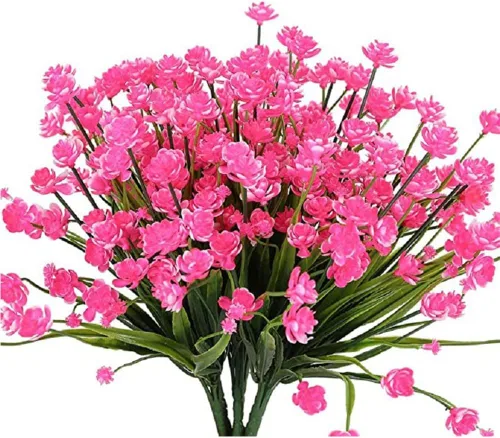 Vista 8 de Flores artificiales para exteriores, flores sintéticas para macetas de exterior, flores exteriores que se ven reales (14 unidades, naranja)