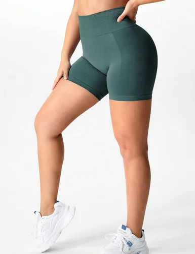 Vista 4 de YEOREO Pantalones cortos de entrenamiento sin costuras para mujer, cintura alta, intensifican correr, yoga, gimnasio, entrenamiento