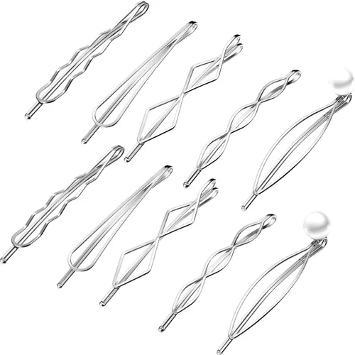 Vista 8 de 10 pinzas y pasadores geométricos de metal para el cabello, accesorios minimalistas para el cabello para mujeres y niñas, bodas y peinados (negro)