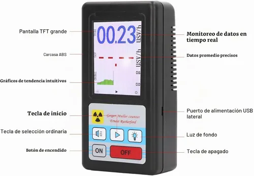 Vista 6 de Geiger profesional detector de radiación nuclear portátil beta gamma dosímetro de rayos X con pantalla LCD ±10% recargable para inspección