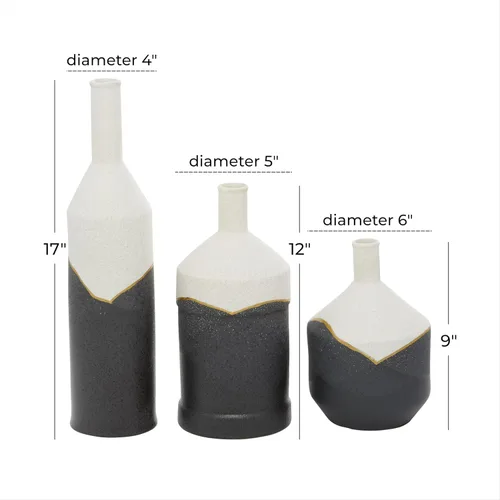 Vista 6 de CosmoLiving by Cosmopolitan Jarrón cilíndrico de cerámica, juego de 3 17 pulgadas, 12 pulgadas, 9 pulgadas de alto, negro Decorative Centerpiece