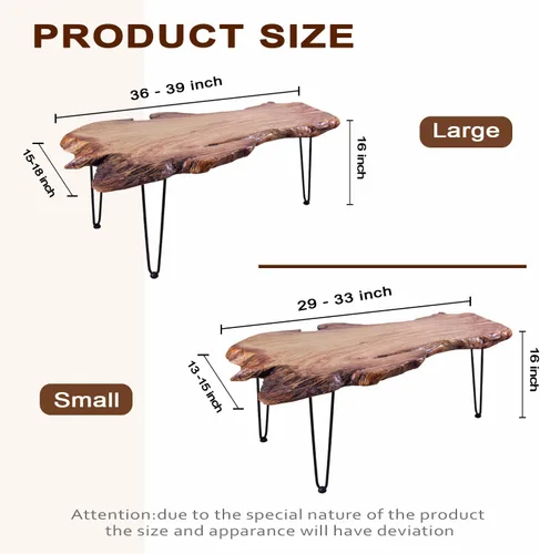 Vista 2 de Mesa de centro de madera natural, mesa de centro única de borde vivo para sala de estar