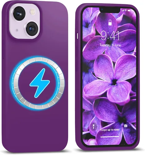 Vista 16 de IceSword Funda magnética para iPhone 14, funda de silicona Berry [carga rápida] imanes fuertes, forro de microfibra delgado, rosa intenso dulce