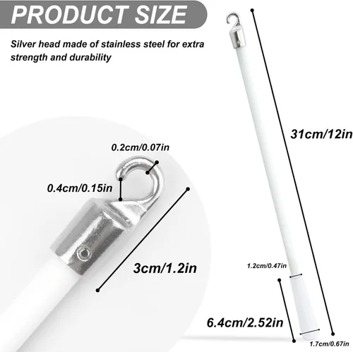 Vista 2 de Varita ciega de fibra de vidrio blanca de 12 pulgadas con gancho de metal, varita inclinable para ventana, piezas de repuesto de control de varita