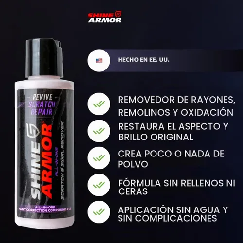 Vista 3 de SHINE ARMOR Removedor de Arañazos para Coche, Protección y Eliminación de Remolinos, Abrillantador 4oz