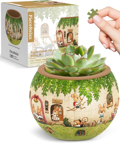 Vista 11 de PieceRelax Rompecabezas 3D Maceta 80 Piezas - Abundancia de Otoño, Macetas de Flores de Decoración del Hogar para Cactus de Interior, Macetas