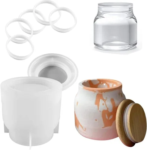 Vista 16 de Juego de Moldes para Botellas de Vela con Tapas, Moldes de Vaso de Vela Creativos de Silicona, Moldes de Botella de Hormigón con Rayas Redondas