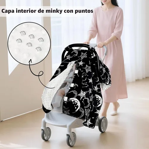 Vista 2 de Funda para asiento de coche infantil, toldo cálido de invierno de minky suave para bebés y niños pequeños, abertura con correa ajustable, funda Negro