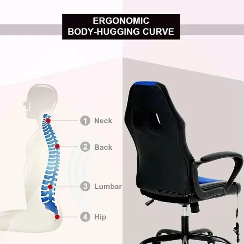 Vista 4 de HHS Silla reclinable de oficina para adultos, respaldo alto, de cuero, escritorio, juegos, carreras, ejecutiva, ergonómica, ajustable, giratoria
