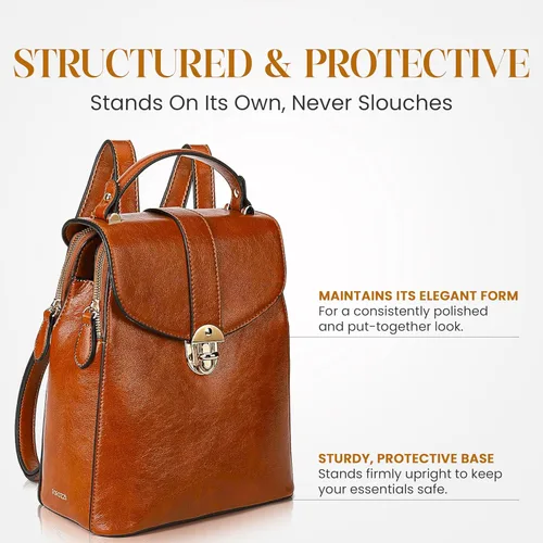 Vista 3 de rofozzi Mochila para mujer pequeña - Mochila pequeña a la moda - Mochila de cuero para viajes, trabajo o uso diario, Chico, marrón, Mochila