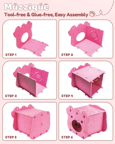 Vista 8 de Linda cama para gatos, casa de gato de cerdo rosa, cueva escondida