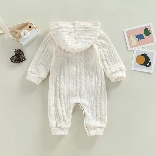 Vista 21 de Suéter de punto para niños y niñas, mameluco de manga larga con capucha y bolsillo