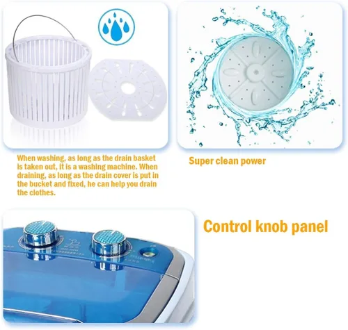 Vista 3 de YXCKG Mini lavadora con secadora giratoria, máquina de lavandería, nivel de agua ajustable, lavadora compacta con manguera de drenaje, para hogares