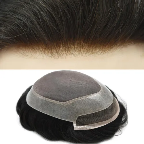 Vista 19 de Tupé de pelo para hombres Cabello humano para hombre Hairpieces y tupés Durable Fine Monofilament Mens Hair System Lace Front Mens Toupee Mens Hair
