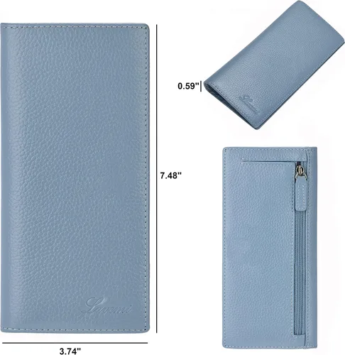 Vista 4 de Lavemi Carteras de cuero ultrafinas con bloqueo RFID para tarjetas de crédito plegables para mujeres