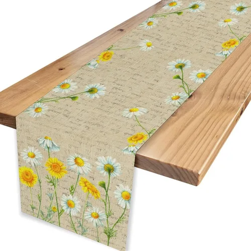 Vista 4 de Camino de mesa de primavera con margaritas, rústico, de temporada, con margaritas, acuarela, letras vintage, cocina, comedor, cocina, sala de estar