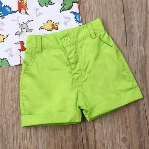 Vista 60 de Conjunto de camisa de manga corta con botones y pantalones cortos casuales con diseño de flamingo, para bebés y niños de 1 a 6 años, atuendos