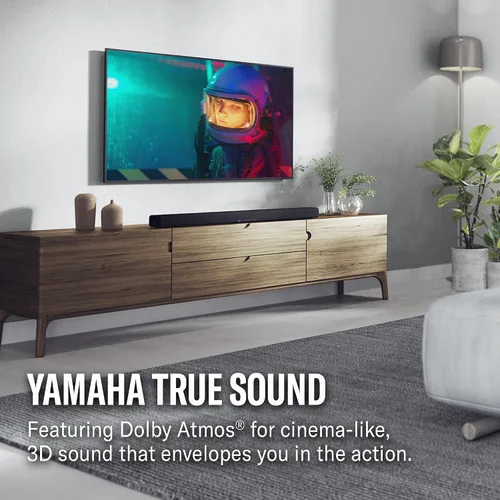 Vista 2 de Barra de sonido Yamaha True X Bar 40A Dolby Atmos con subwoofers incorporados, Wi-Fi, transmisión de música, subwoofer inalámbrico opcional
