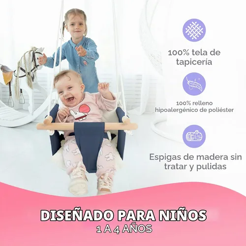 Vista 2 de CaTeam - Columpio de lona para bebé, silla colgante de madera con cinturón de seguridad, silla de columpio para bebé duradera, columpio