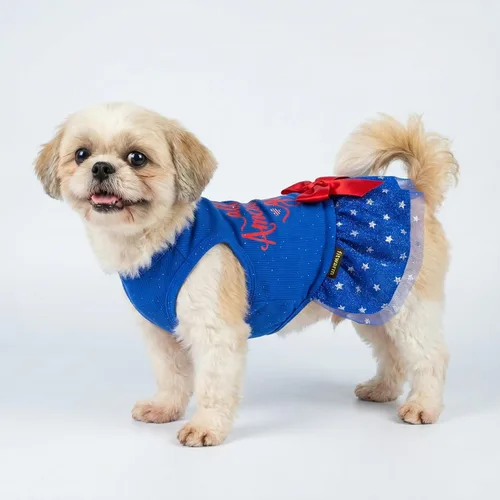 Vista 5 de Fitwarm All American Girl Vestido para Perros - Vestido Patriótico de Tul para Perros Pequeños, Azul Real, Rojo, Blanco, XXS