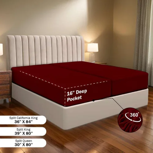 Vista 4 de Ready To Rest Juego de sábanas 100% algodón egipcio dividido tamaño Queen para cama ajustable de 5 piezas, se adapta a colchones de hasta 16