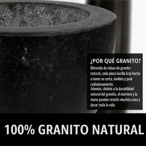 Vista 3 de GORILLA GRIP Juego de mortero y mazo de servicio pesado con base antideslizante, 100% piedra de granito molcajete tazón de guacamole, moler semillas