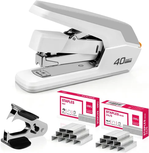 Vista 15 de Deli Engrapadora, grapadoras sin esfuerzo para escritorio, grapadoras resistentes, color negro 40 Sheet Capacity,One Touch , No Effort, Easy to