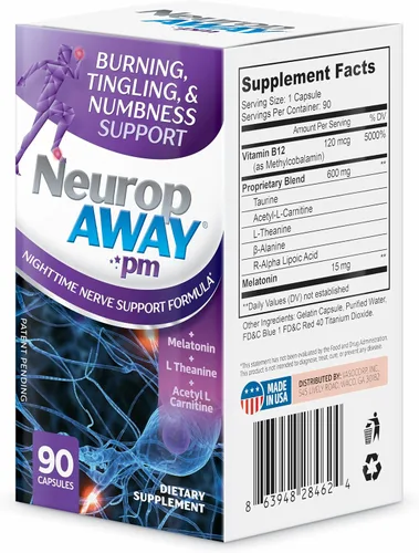 Vista 6 de NeuropAWAY Apoyo nervioso PM, con ácido R-alfa lipoico para ayudar a proporcionar alivio nervioso en tan solo 5 días, acetil-L-carnitina, teanina