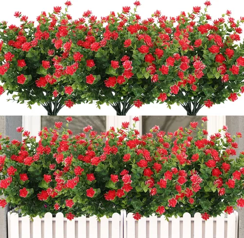 Vista 66 de RECUTMS - Flores artificiales, 12 plantas sintéticas para exteriores, resisten rayos ultravioleta, arbustos para interiores y exteriores, maceta