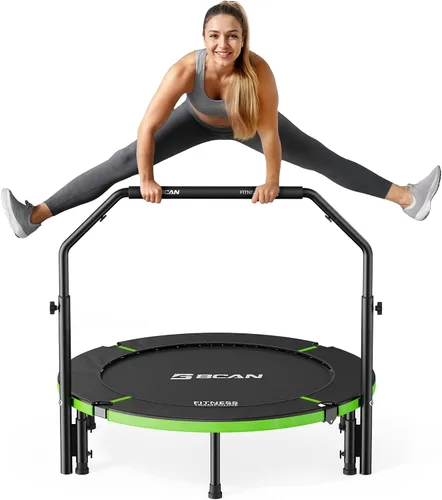 Vista 10 de BCAN SP3 40"/48" Foldable Mini Trampoline, Rebounder Trampoline for Adults, U/T Adjustable Foam Handle, Exercise Rebounder for Adults Indoor/Garden