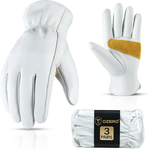 Vista 9 de OZERO Leather Work Gloves for Men,Cowhide Reinforced Palm,Flexible Thumb