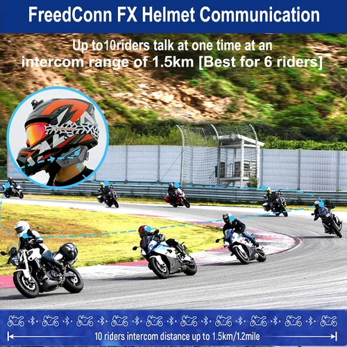 Vista 2 de FreedConn FX 10 Riders - Auriculares Bluetooth para motocicleta con intercambio de música, intercomunicador Bluetooth con cancelación de ruido/radio
