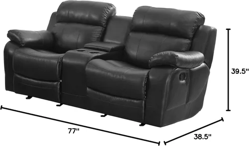 Vista 3 de Homelegance Marille - Sofá biplaza reclinable con consola central, cuero regenerado negro
