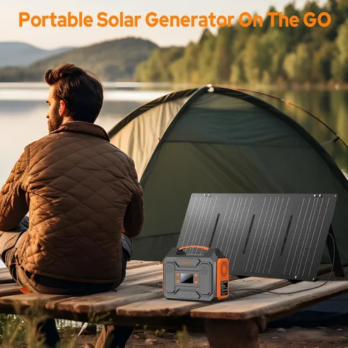 Vista 3 de Generador de banco de energía solar con paneles, estación de energía portátil de 300 W con panel solar de 40 W, 110 V de onda sinusoidal pura de CA