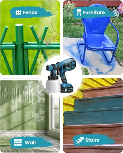 Vista 7 de Pulverizador de pintura inalámbrico con 2 baterías de 21 V, 4.0 Ah, 30.4 fl oz, pistola de pintura en aerosol inalámbrica, 3 modos de pulverización