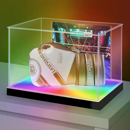 Vista 8 de LASOA Vitrina de béisbol con luz LED RGBW, caja de exhibición de acrílico para recuerdos, protección UV, a prueba de polvo para pelota autografiada