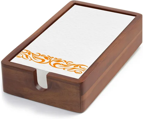 Vista 10 de Servilletero de papel de cóctel de acacia cuadrado de 5.4 x 5.4 pulgadas, bandeja de servilletas plana de madera, servilleta de cóctel