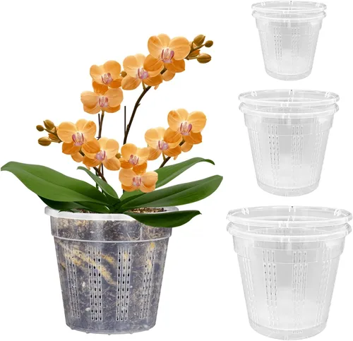 Vista 14 de Maceta de orquídeas con platillos, 4 de cada una de 4.3" y 5.5" macetas de orquídeas con agujeros, 8 piezas de macetas de plástico transparente
