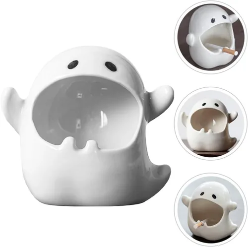 Vista 5 de GANAZONO Cenicero fantasma adorno de cerámica lindo soporte decorativo para fumadores compacto para uso en interiores, decoración de mesa para sala