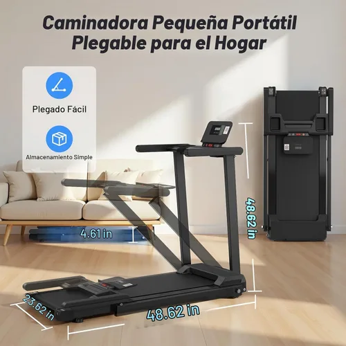 Vista 5 de Caminadora plegable con asas, cinta de correr eléctrica ultrasilenciosa de 2.5 HP para el hogar, capacidad de 300 libras, 12 programas, absorción