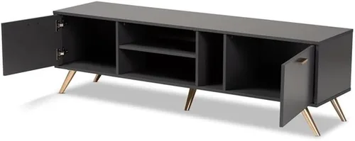 Vista 3 de Baxton Studio Kelson - Soporte para TV, color gris oscuro/dorado