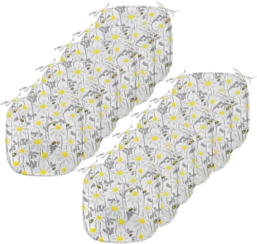 Vista 66 de Ambesonne Cojín de asiento para silla de flores, detalles florales con hojas y remolinos, estampado artístico romántico y vívido y vibrante