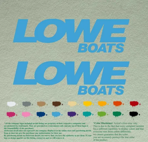 Vista 2 de Par de calcomanías de vinilo de repuesto compatibles con Lowe Boats, motor fuera de borda, juego de 2 (12 pulgadas, negro 070)