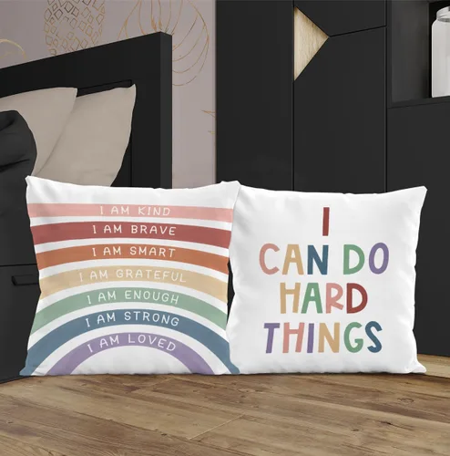 Vista 5 de Juego de 2 fundas de almohada con texto en inglés "I Am para el aula, 18 x 18 pulgadas