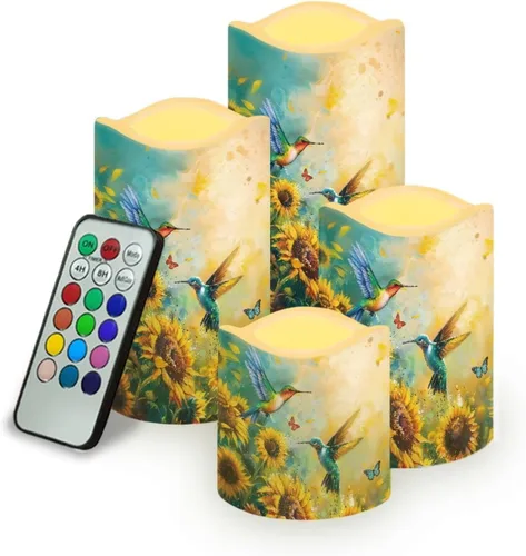 Vista 11 de Ystardream Velas sin llama de hojas tropicales con control remoto que funcionan con pilas, velas LED realistas con control remoto y temporizador