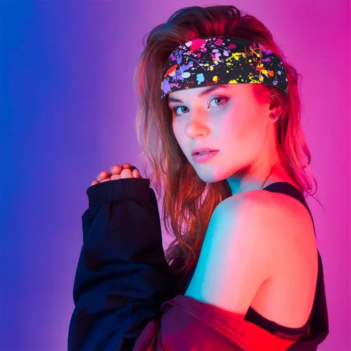 Vista 4 de Diademas de neón de los años 80 y 90, accesorios de atuendo para mujeres y hombres, retro vintage, bandas para el sudor, atléticas, elásticas