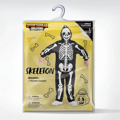 Vista 6 de Spooktacular Creations Pijama unisex de esqueleto para niños, pijama de felpa con cremallera que brilla en la oscuridad con capucha de esqueleto
