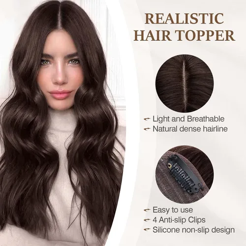 Vista 24 de Rich Choices Pelucas con topper de cabello para mujeres, cabello humano real 100% Remy, sin flequillo, para mujeres con adelgazamiento en la parte